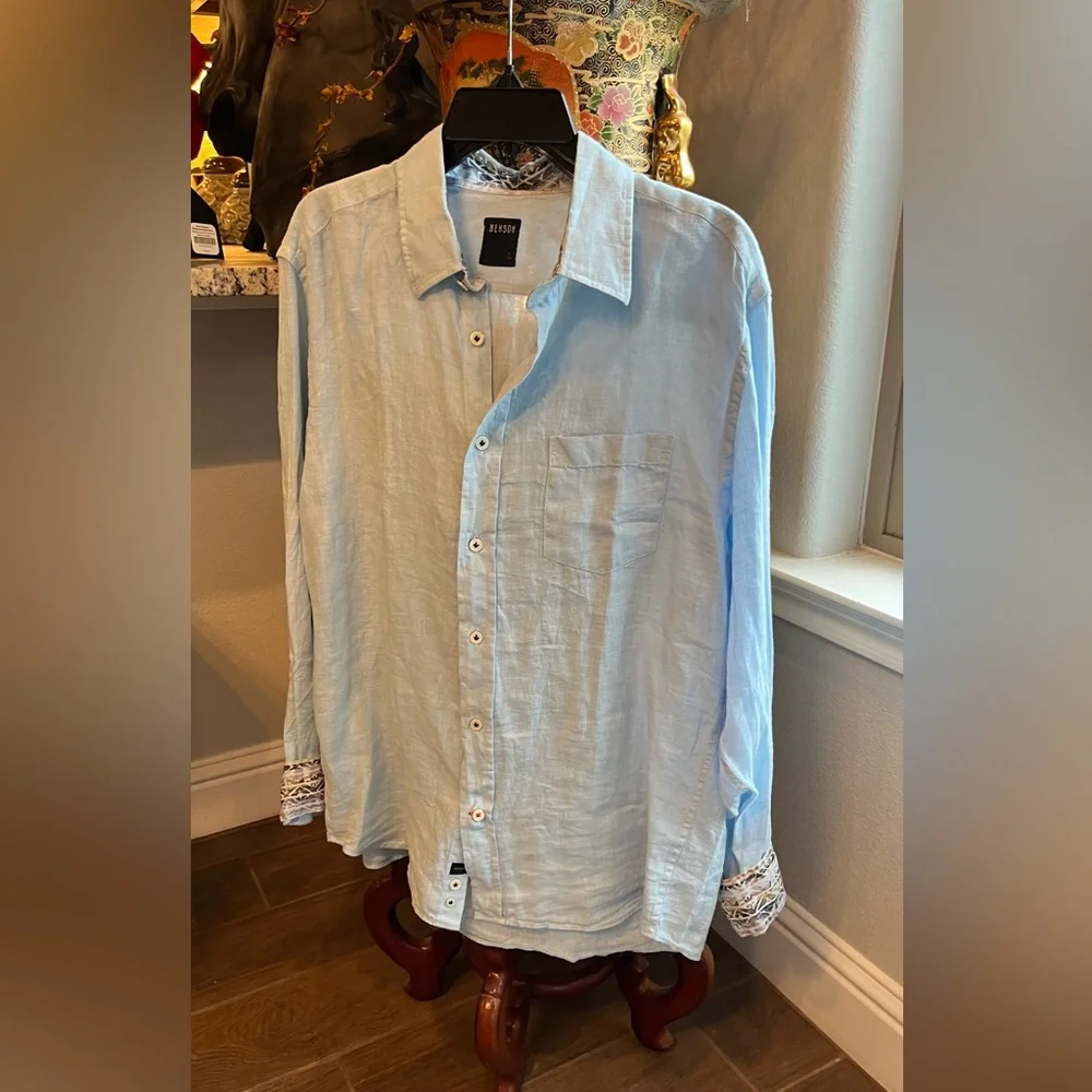 Unisex linen button down top by Benson - Picture 3 of 6